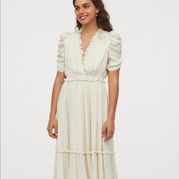 SOLD!! H&M | Cream Midi Satin Dress Sz XS - Picture 5 of 9